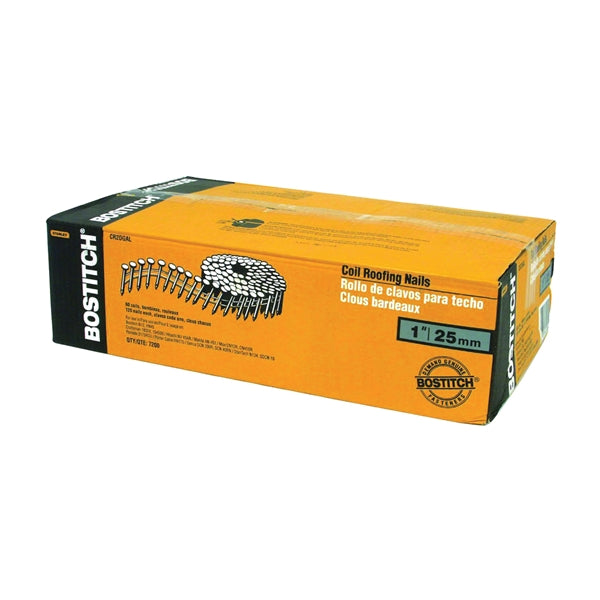 Bostitch CR2DGAL Roofing Nail, 1 in L, Galvanized Steel, Smooth Shank