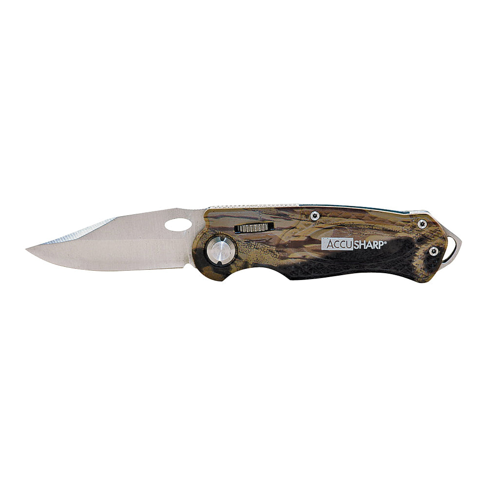 ACCUSHARP 704C Folding Knife, Aluminum/Stainless Steel Blade, 1-Blade, Camouflage Handle