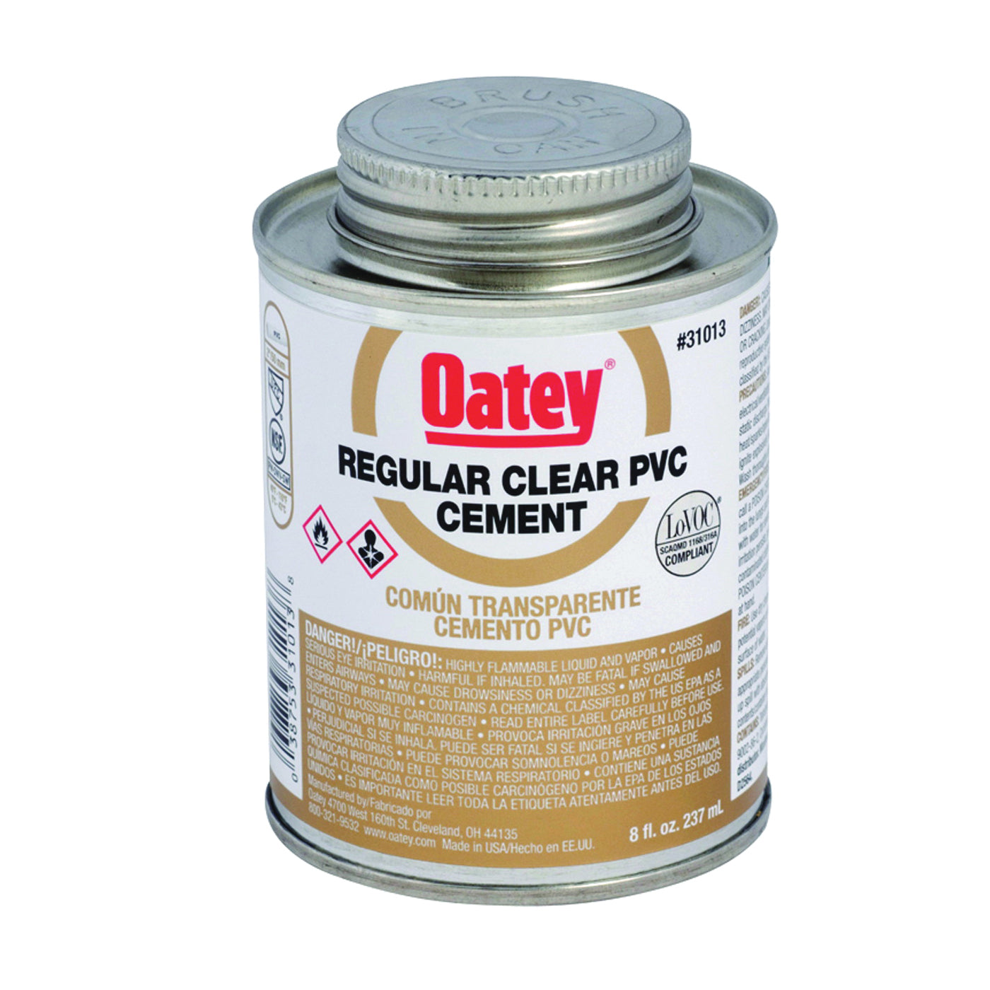 Oatey 31013 Solvent Cement, 8 oz Can, Liquid, Clear