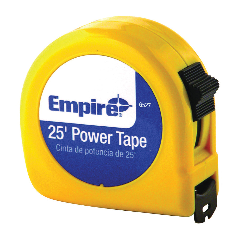 Empire 626 Measuring Tape, 25 ft L Blade, 1 in W Blade, Steel Blade, ABS Case, Chrome Case