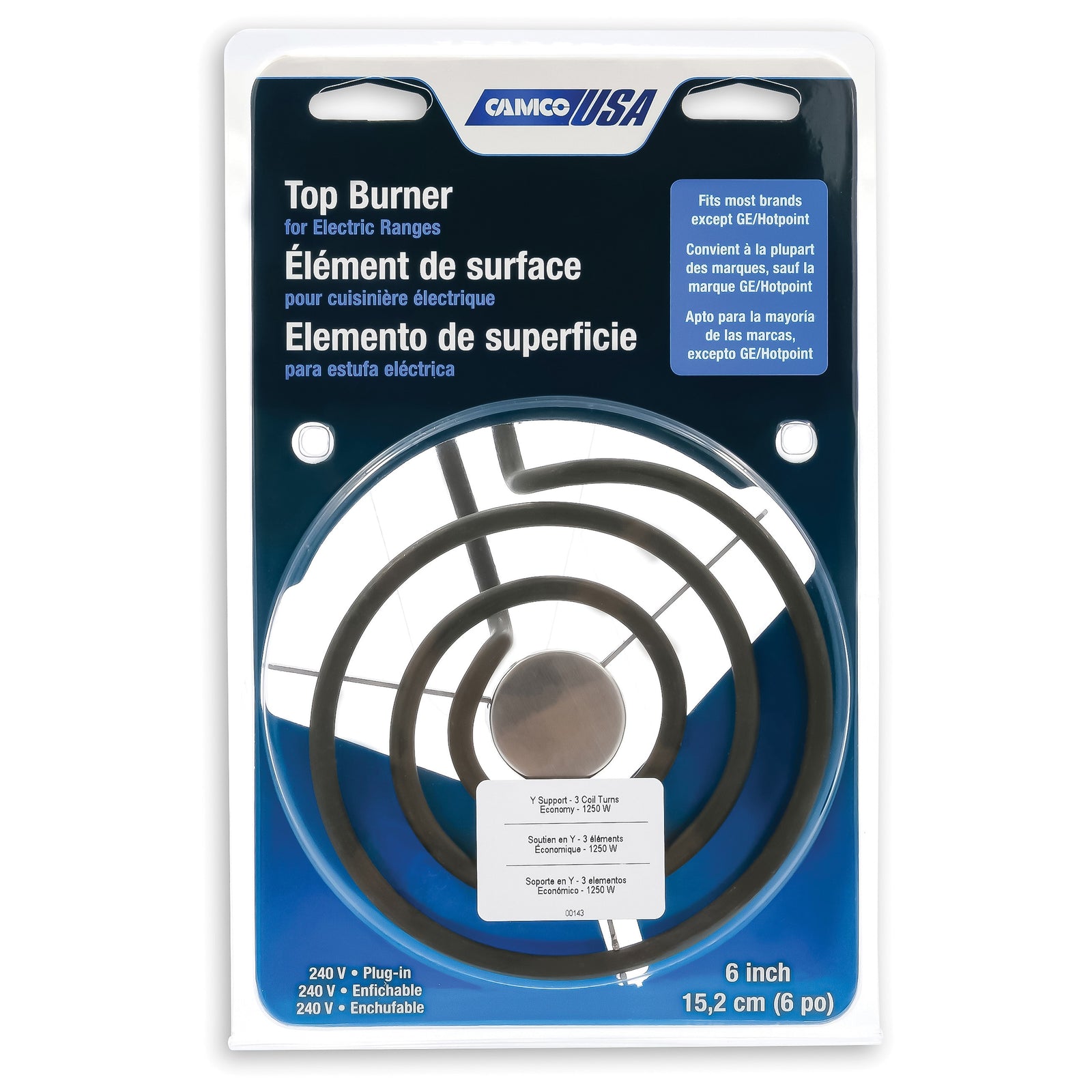 CAMCO 00143 Top Burner, 240 V, 1250 W, Plug