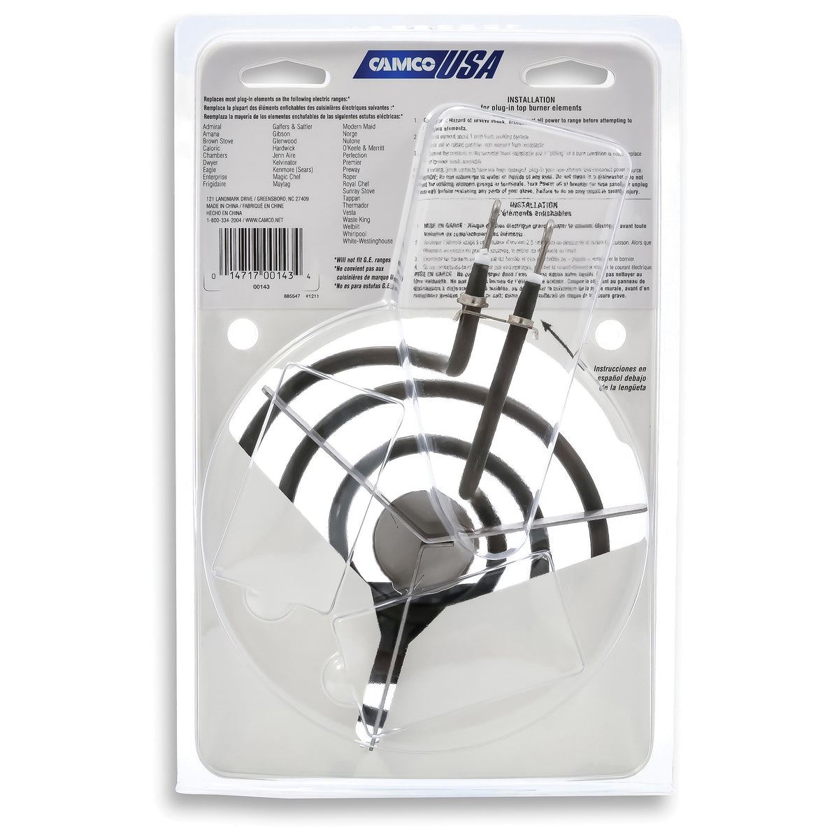 CAMCO 00143 Top Burner, 240 V, 1250 W, Plug