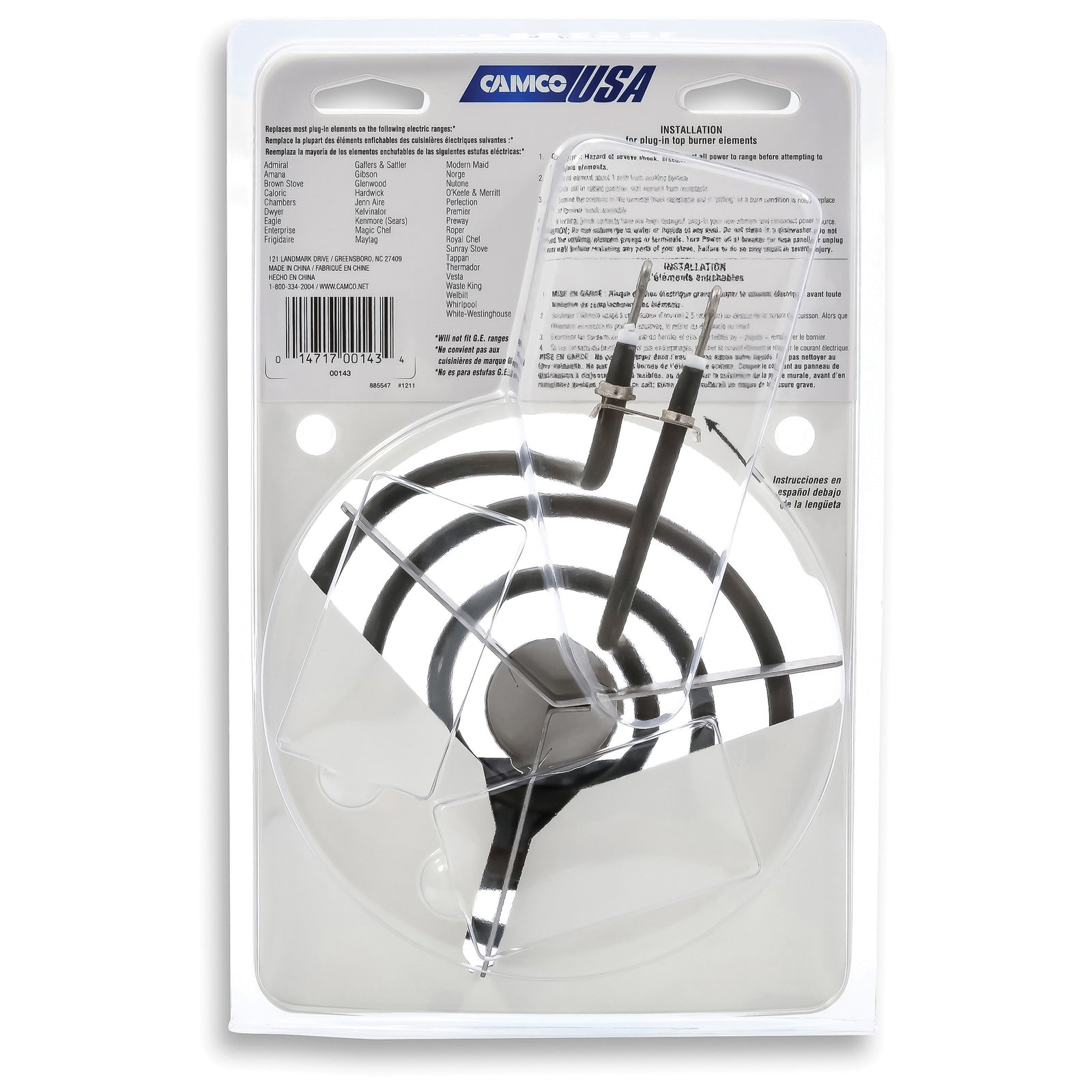 CAMCO 00143 Top Burner, 240 V, 1250 W, Plug