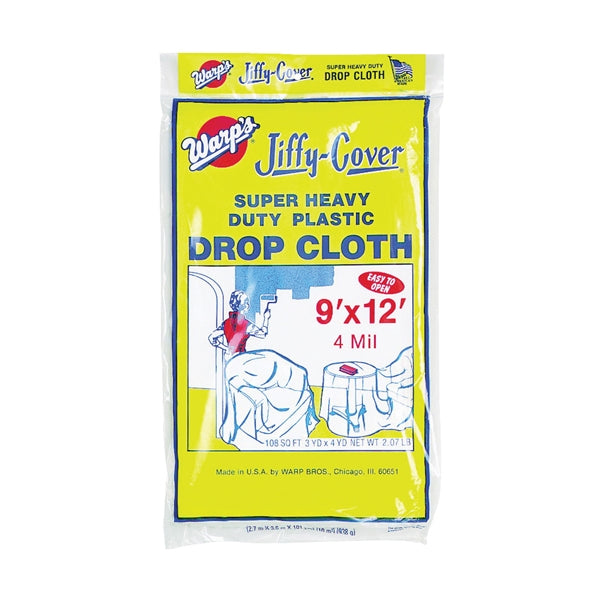 Warp's 4JC-912 Drop Cloth, 12 ft L, 9 ft W, Plastic, Clear