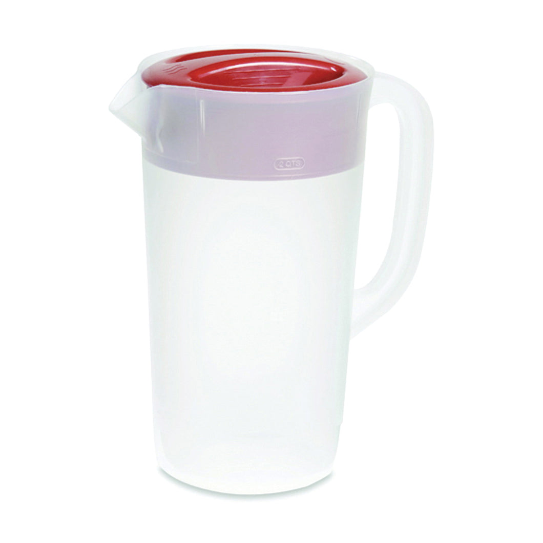 Rubbermaid 1777154 Pitcher, 2.25 qt Capacity, Plastic, Clear/Red