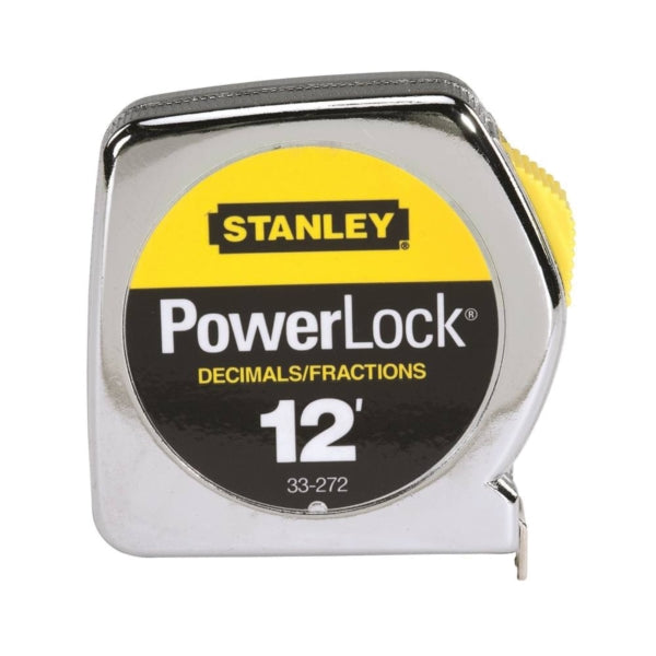 STANLEY 33-272 Measuring Tape, 12 ft L Blade, 1/2 in W Blade, Steel Blade, Metal Case, Chrome Case