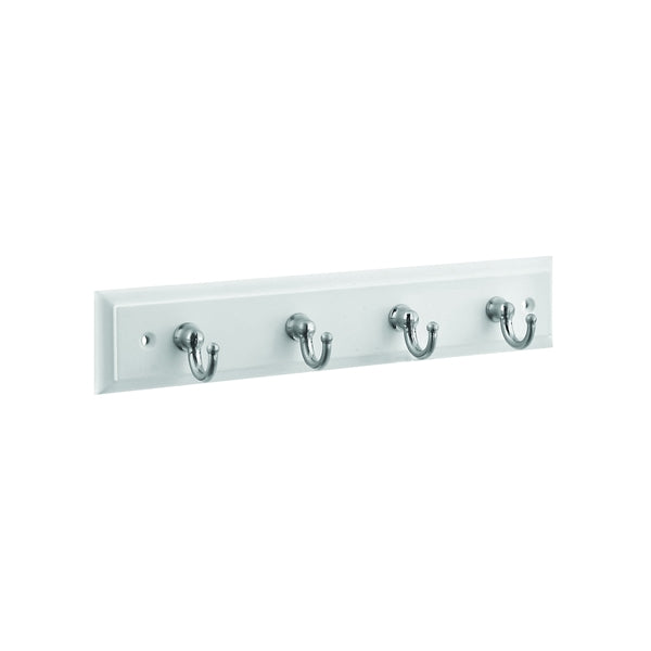 National Hardware Keytidy B8175 Series 813071 Key Rack, 4-Key Hook, Wood, White, Satin Nickel, 8-3/4 in L, 4 in W