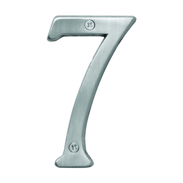 HY-KO Prestige Series BR-43SN/7 House Number, Character: 7, 4 in H Character, Nickel Character, Brass