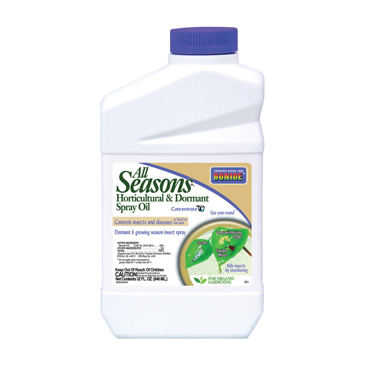Bonide 211 Horticultural and Dormant Spray Oil, Liquid, Spray Application, 1 qt Bottle