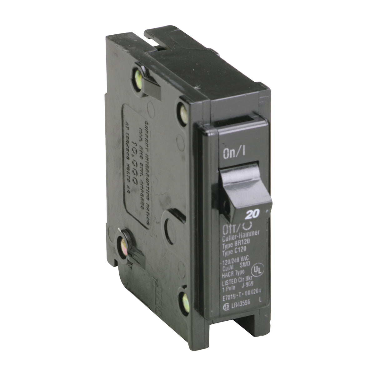 Cutler-Hammer BR120 Circuit Breaker, Mini, Type BR, 20 A, 1 -Pole, 120/240 V, Plug Mounting
