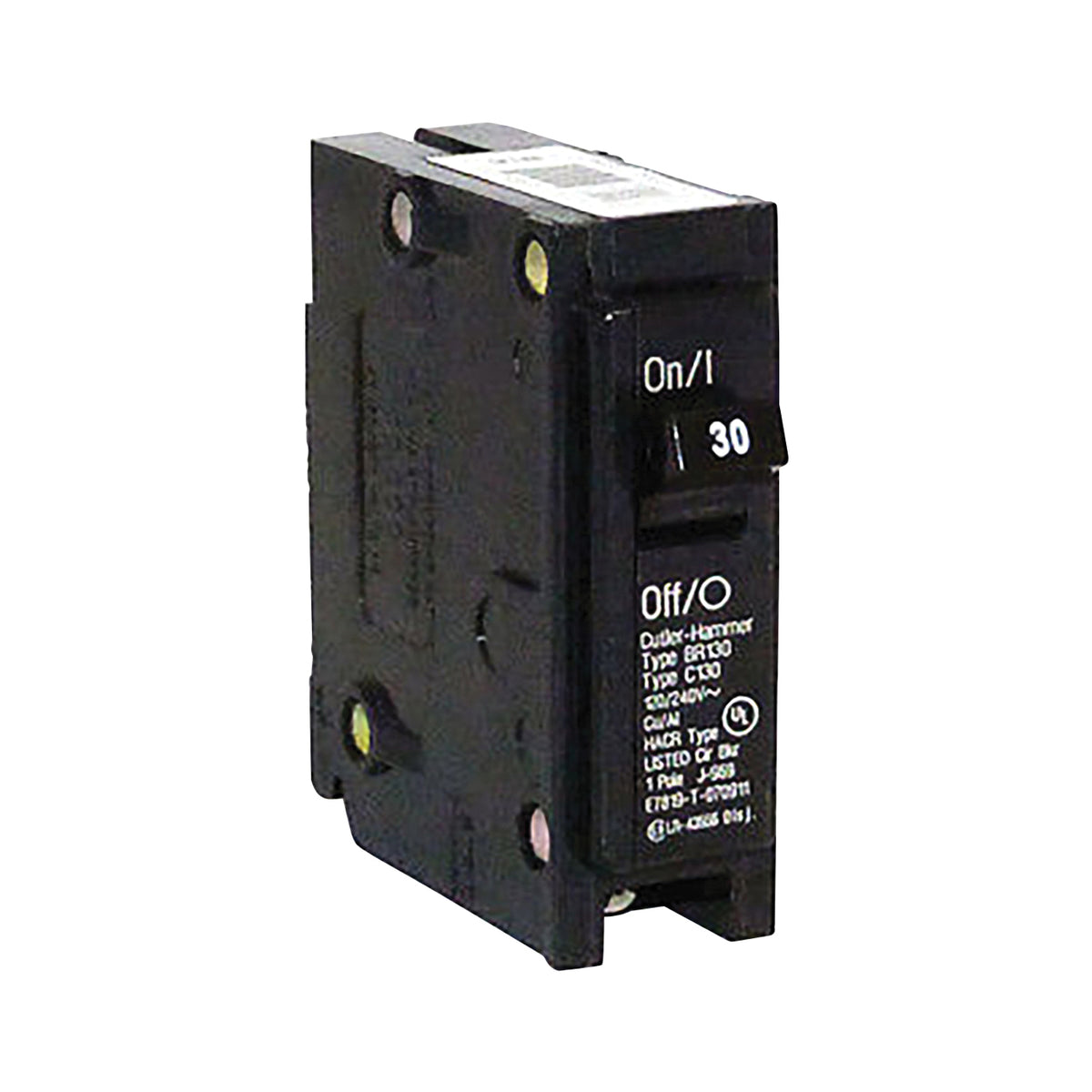 Cutler-Hammer BR130 Circuit Breaker, Mini, Type BR, 30 A, 1 -Pole, 120/240 V, Plug Mounting