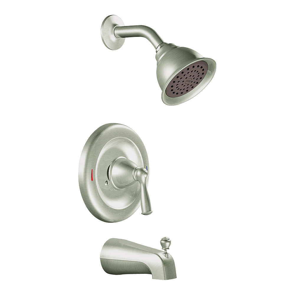 Moen Banbury Series 82910SRN Tub and Shower Faucet, Standard Showerhead, 1.75 gpm Showerhead, 1 Spray Settings, Metal