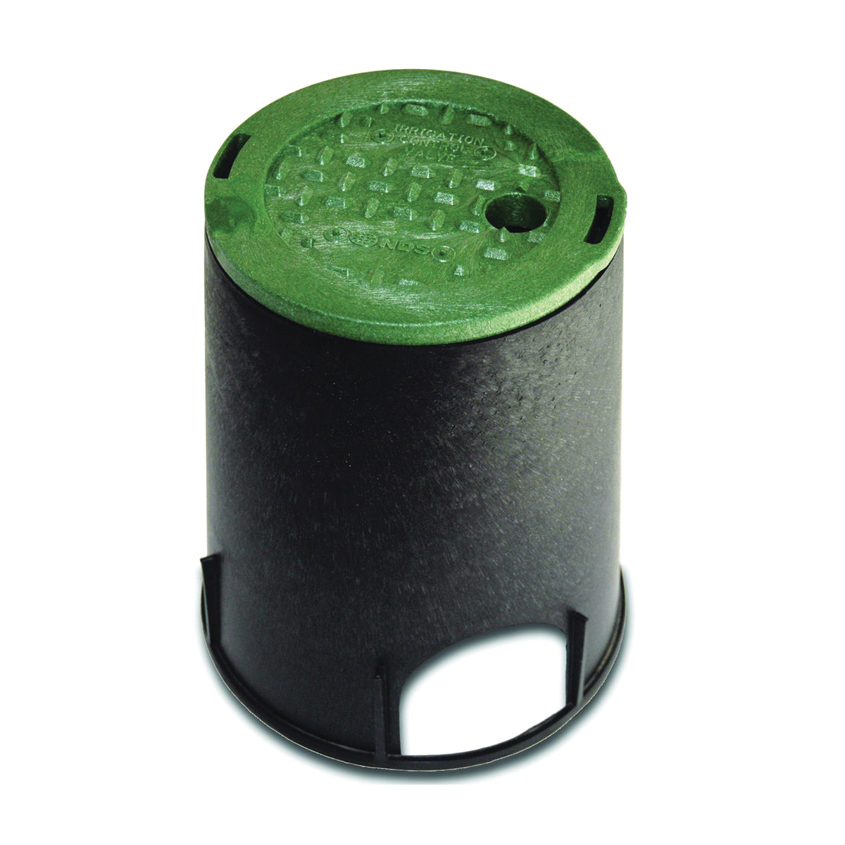 NDS 107BC Valve Box with Overlapping ICV Cover, 8-3/8 in L, 8-3/8 in H, 2-3/4 x 2-3/8 in Pipe Slots, Polyolefin