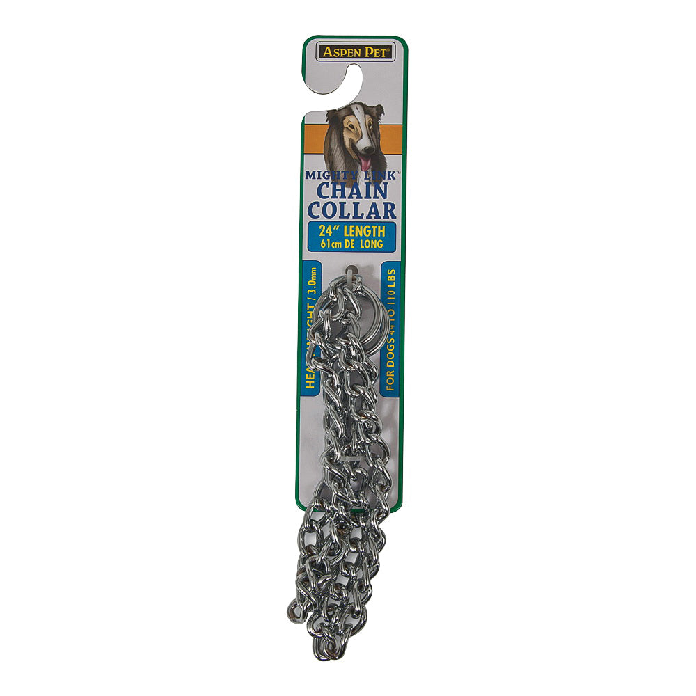 Aspenpet 27891 Choke Chain Dog Collar, Twist Link, 3-1/2 mm Chain, 24 in L Collar, Steel