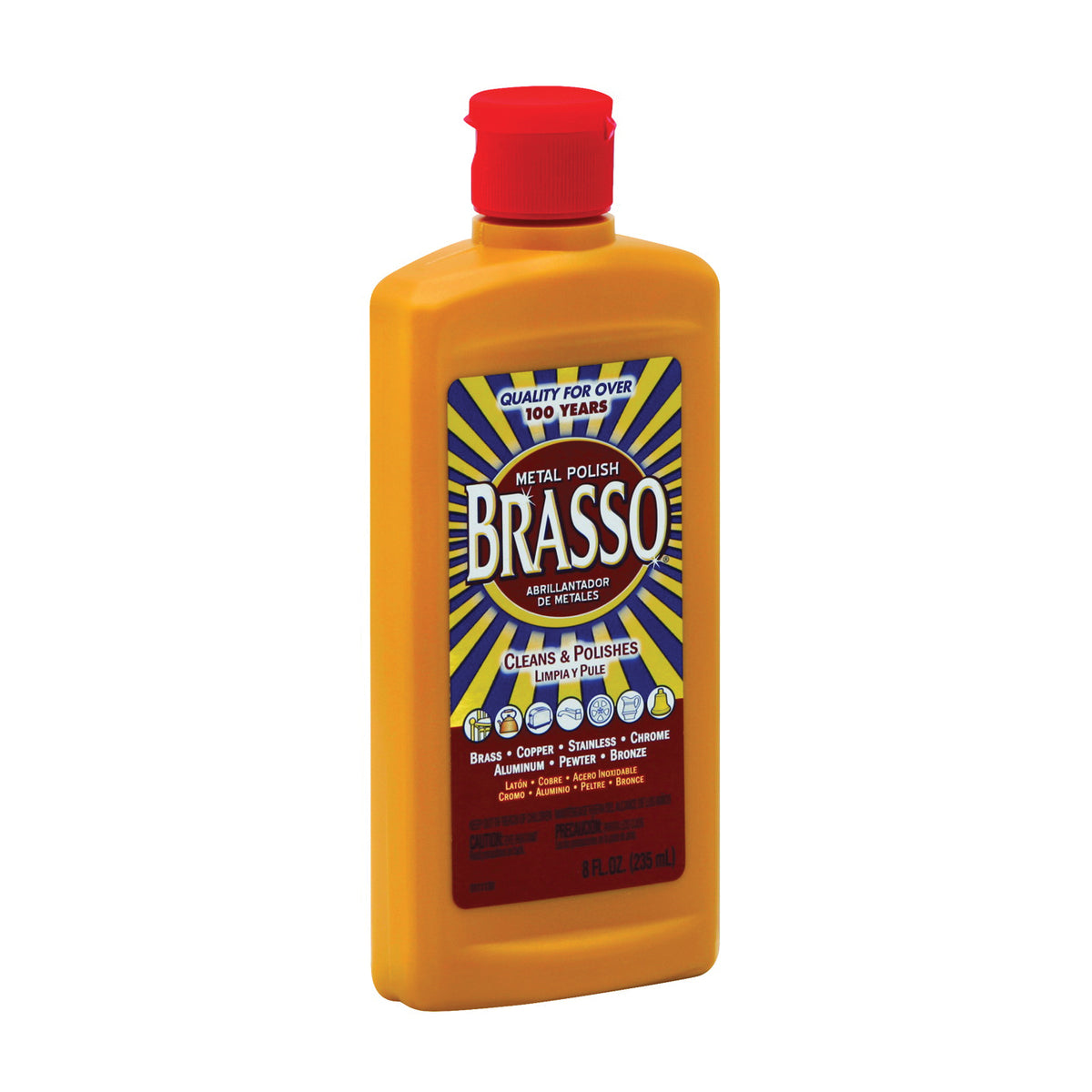 Brasso 2660089334 Metal Polish, 8 oz Bottle, Liquid, Ammonia, Light Tan