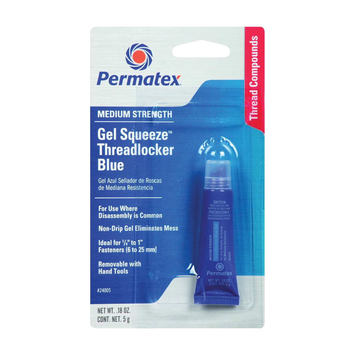 Permatex 24005 Threadlocker, Gel, Mild, Blue, 5 g