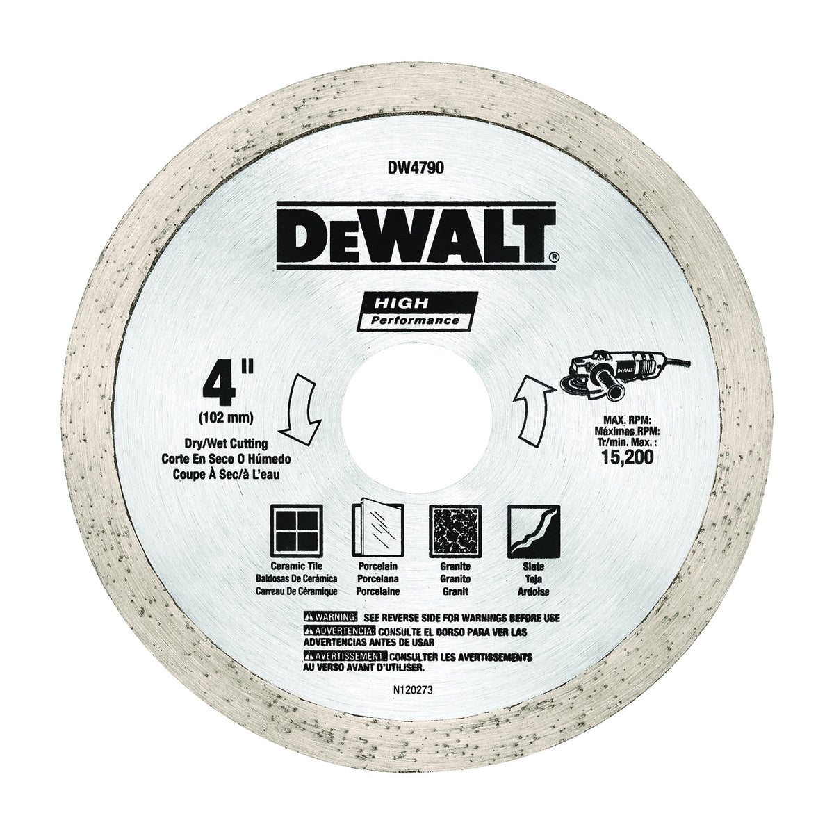 DeWALT DW4790 Tile Blade, 4 in Dia, 1/16 in Thick, 5/8-11 Arbor