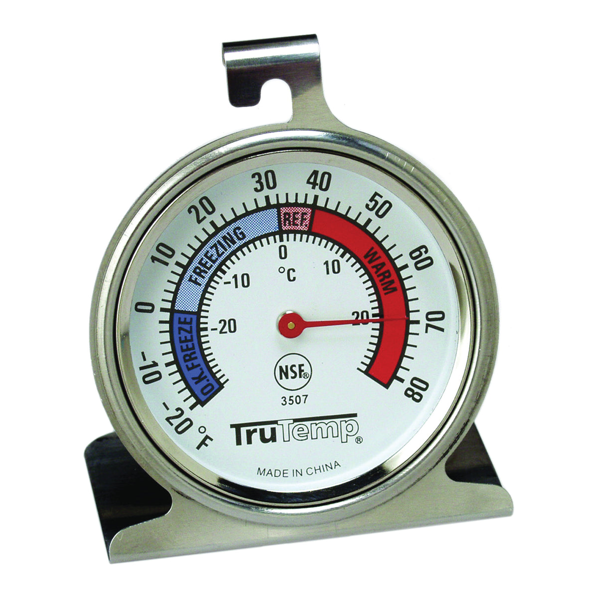 Taylor 3507 Refrigerator/Freezer Dial Thermometer, -20 to 80 deg F, Analog Display, Gray