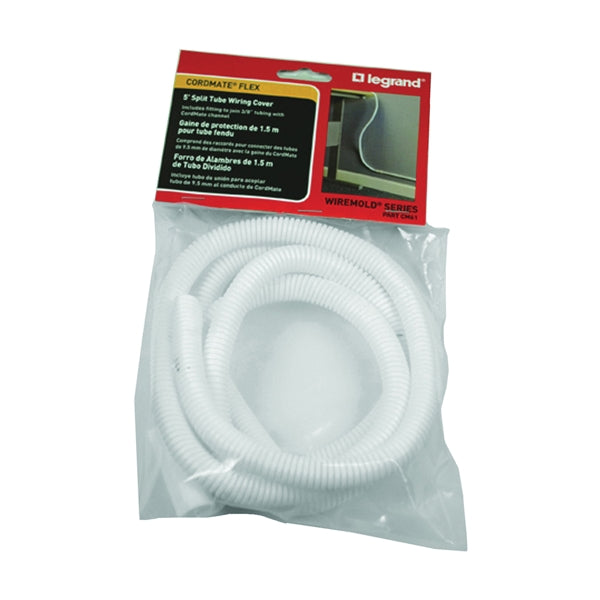 Wiremold CordMate CM61 Split Tubing, 5 ft L, Plastic, White