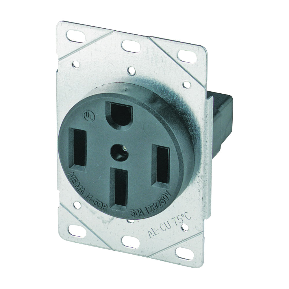 Eaton Cooper Wiring 1258-SP Power Receptacle, 3 -Pole, 125/250 V, 50 A, NEMA: NEMA 14-50R, Black