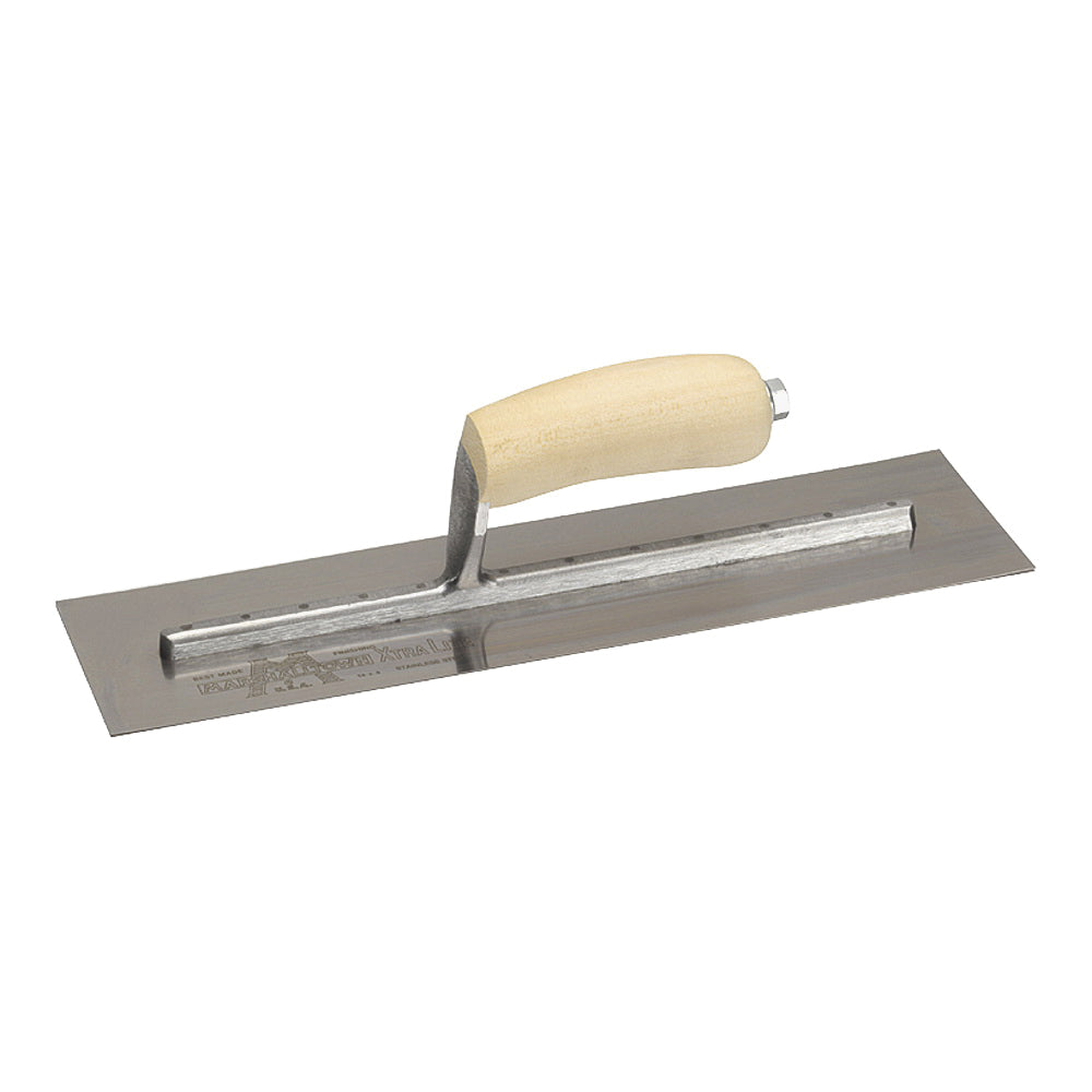 Marshalltown MXS64 Finishing Trowel, 14 in L Blade, 4 in W Blade, Spring Steel Blade, Square End, Curved Handle