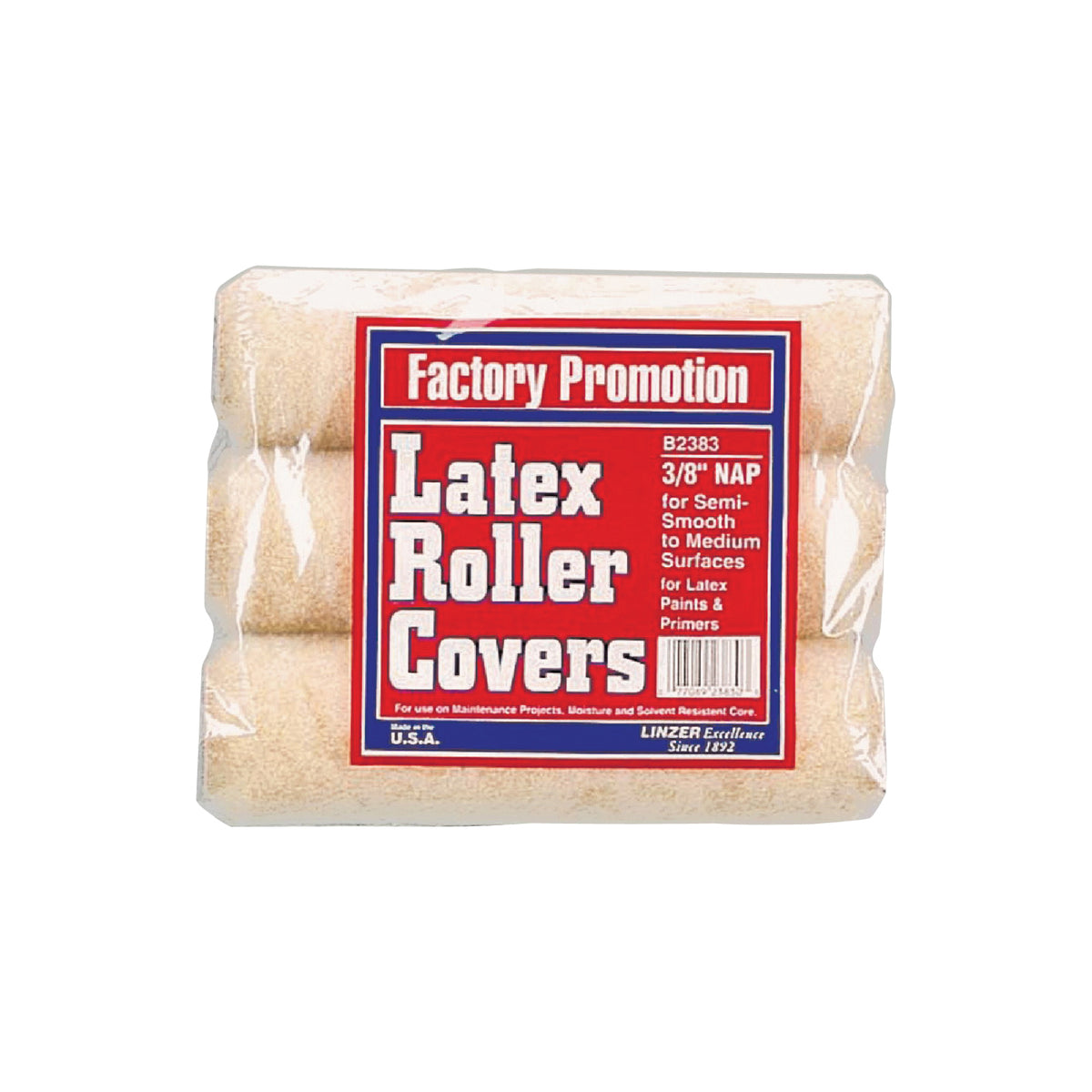 Linzer B2383 Paint Roller Cover, 3/8 in Thick Nap, 9 in L, Polyester Cover