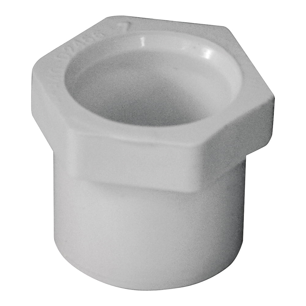 GENOVA 300 Series 30275 Reducing Bushing, 3/4 x 1/2 in, Spigot x Slip, White, SCH 40 Schedule