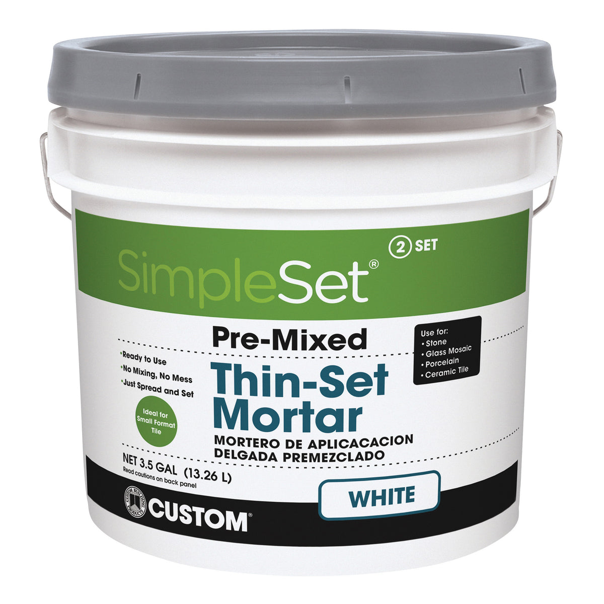 CUSTOM STTSW3 Thin Set Mortar, Paste, Characteristic, Gray/White, 3.5 gal Pail