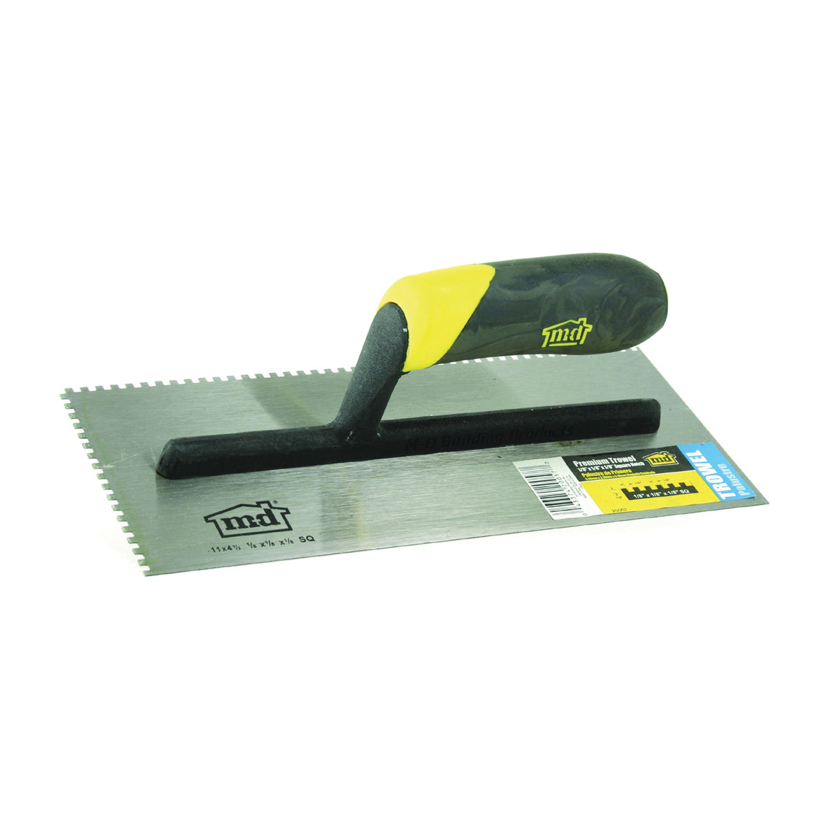 M-D 20057 Tile Installation Trowel, 11 in L, 4-1/2 in W, Square Notch, Comfort Grip Handle