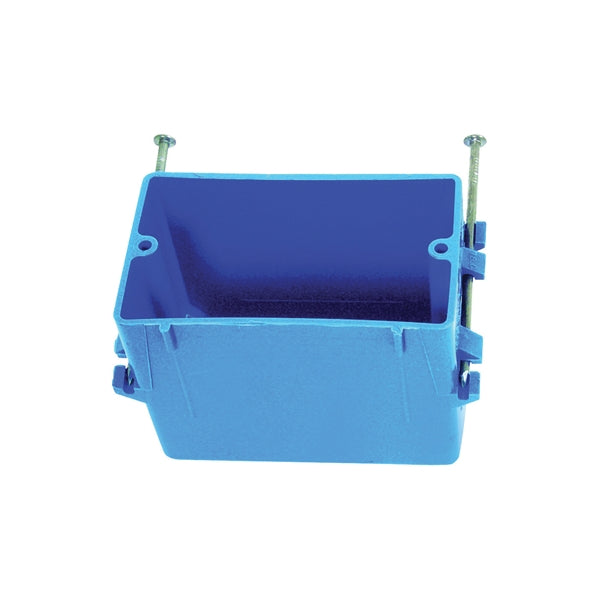 Carlon B118A Outlet Box, 1 -Gang, 4 -Knockout, PVC, Blue, Captive Nail Mounting