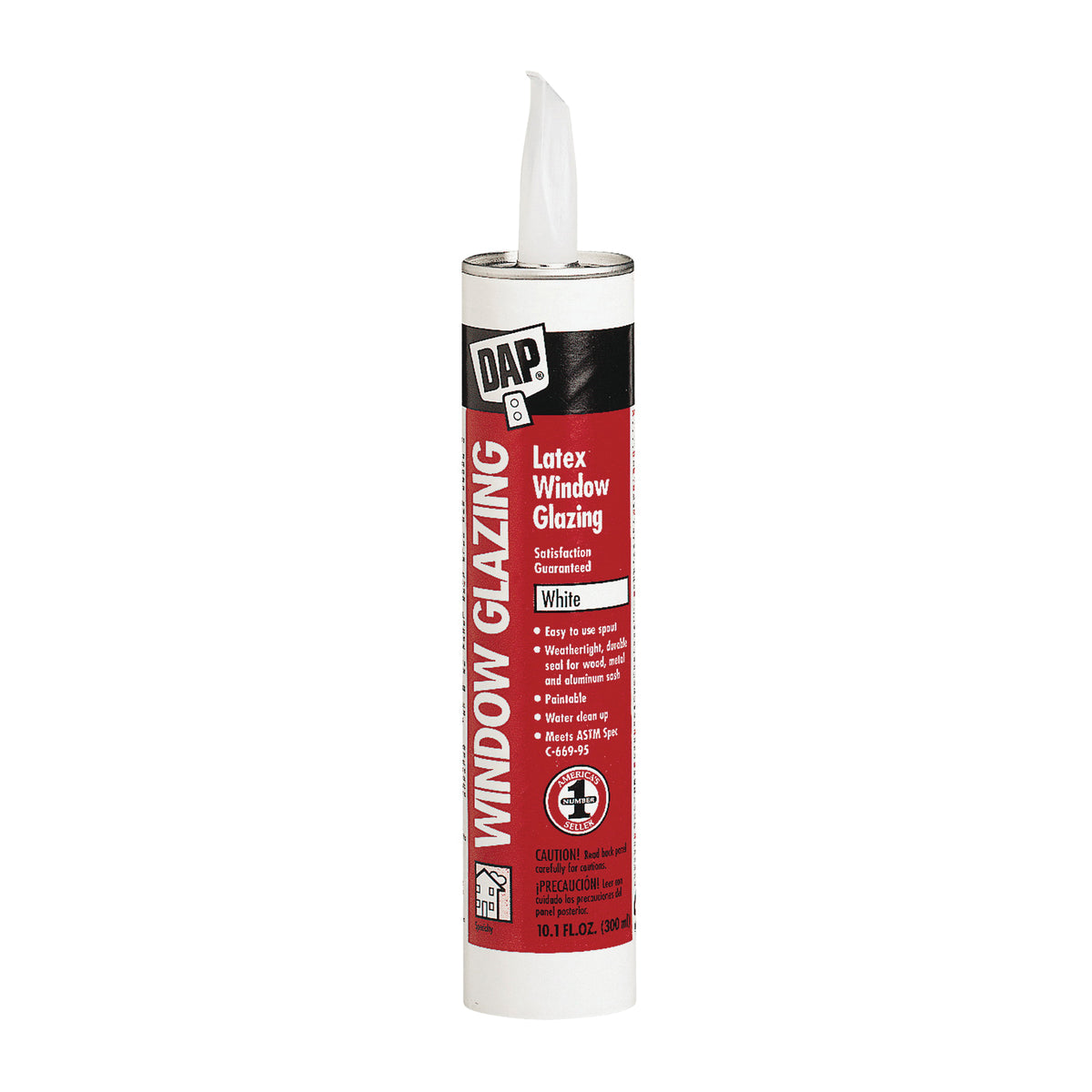 DAP 12108 Latex Window Glazing, Paste, Slight, White, 10.1 fl-oz Cartridge