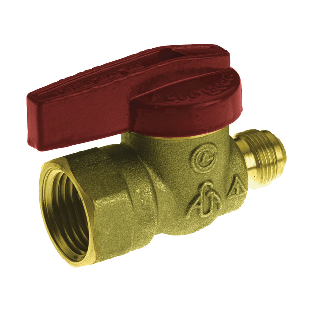 B &amp; K 117-592 Gas Ball Valve, 9/16 x 1/2 in Connection, Flare x FPT, 200 psi Pressure, Manual Actuator, Brass Body