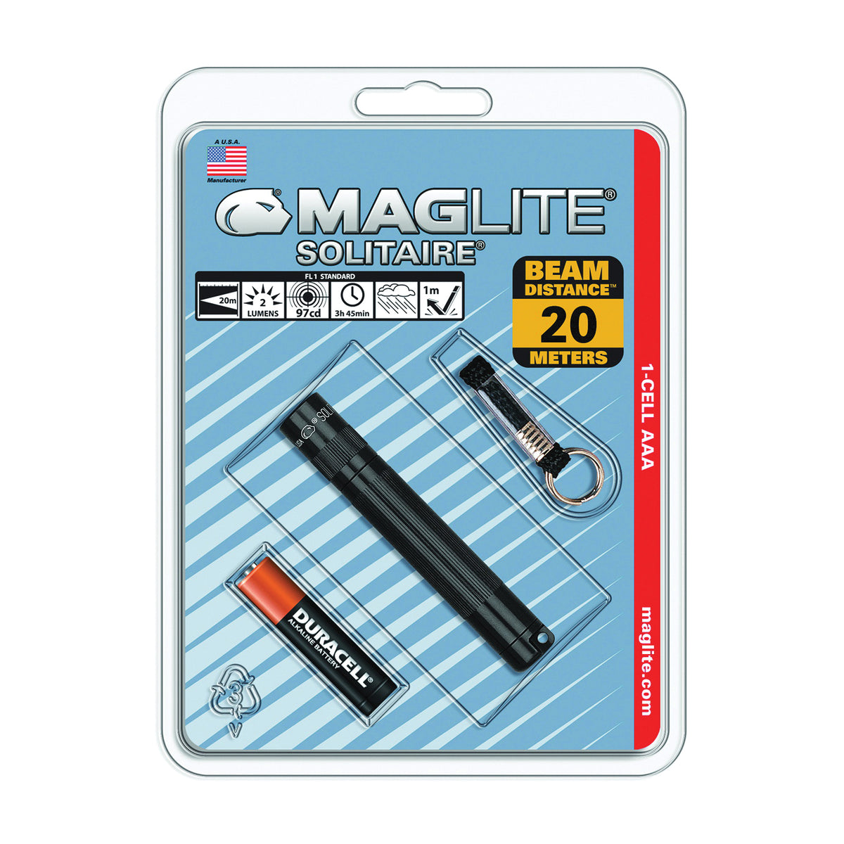 MAGLITE K3A016 Flashlight, AAA Battery, Alkaline Battery, Incandescent Lamp, 14 Lumens, Flood to Spot Beam, Black