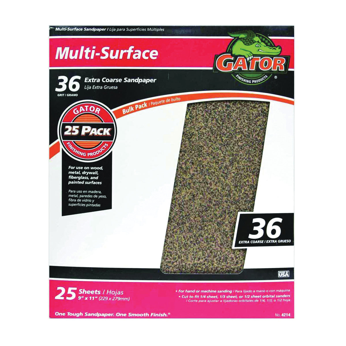 Gator 3269 Sanding Sheet, 11 in L, 9 in W, 36 Grit, Extra Coarse, Aluminum Oxide Abrasive