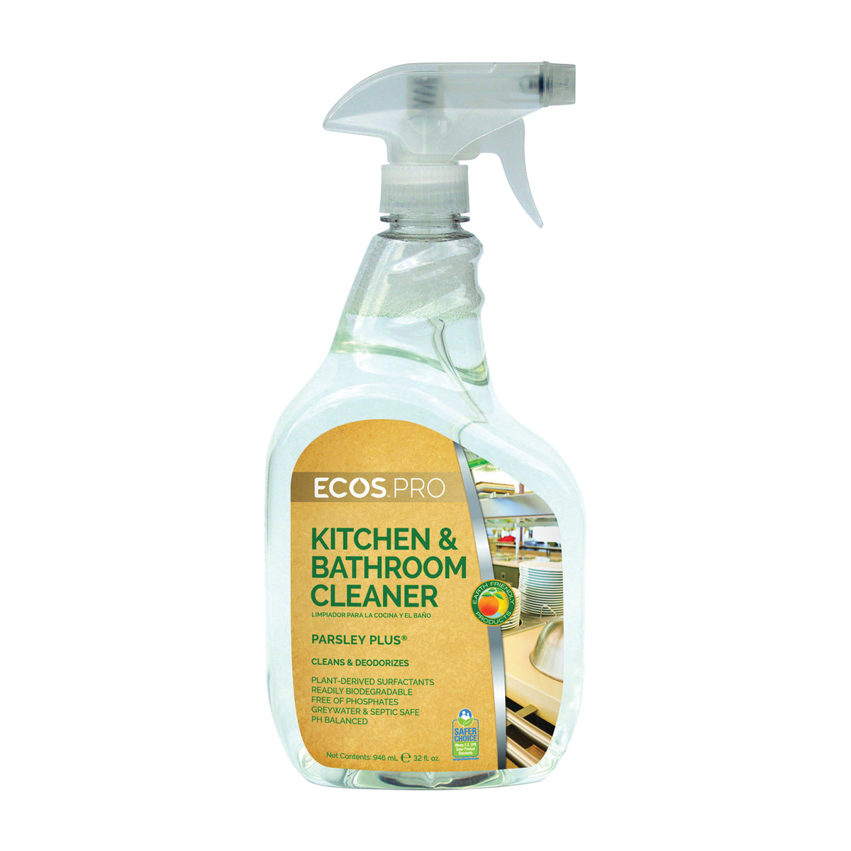 ECOS PL9746/6 Kitchen and Bathroom Cleaner, 32 oz Bottle, Liquid, Parsley, Water White