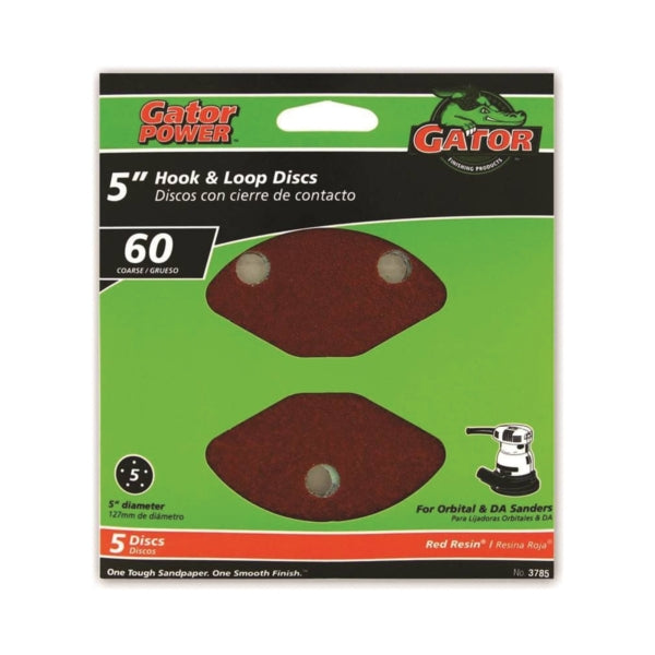 Gator 3785 Sanding Disc, 5 in Dia, 60 Grit, Coarse, Aluminum Oxide Abrasive, Vented