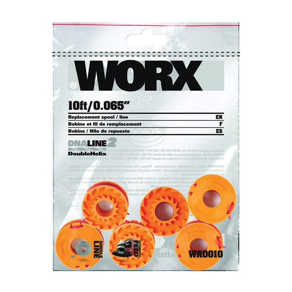 WORX WA0010 Trimmer Spool, 0.065 in Dia, 10 ft L, Plastic, Orange