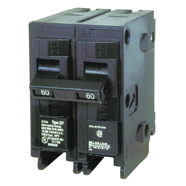 Siemens Q260 Circuit Breaker, Mini, 60 A, 2 -Pole, 120/240 V, Fixed Trip, Plug Mounting