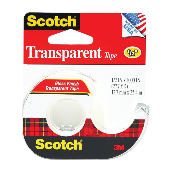 Scotch 174 Transparent Tape, 1100 in L, 1/2 in W, Acetate Backing