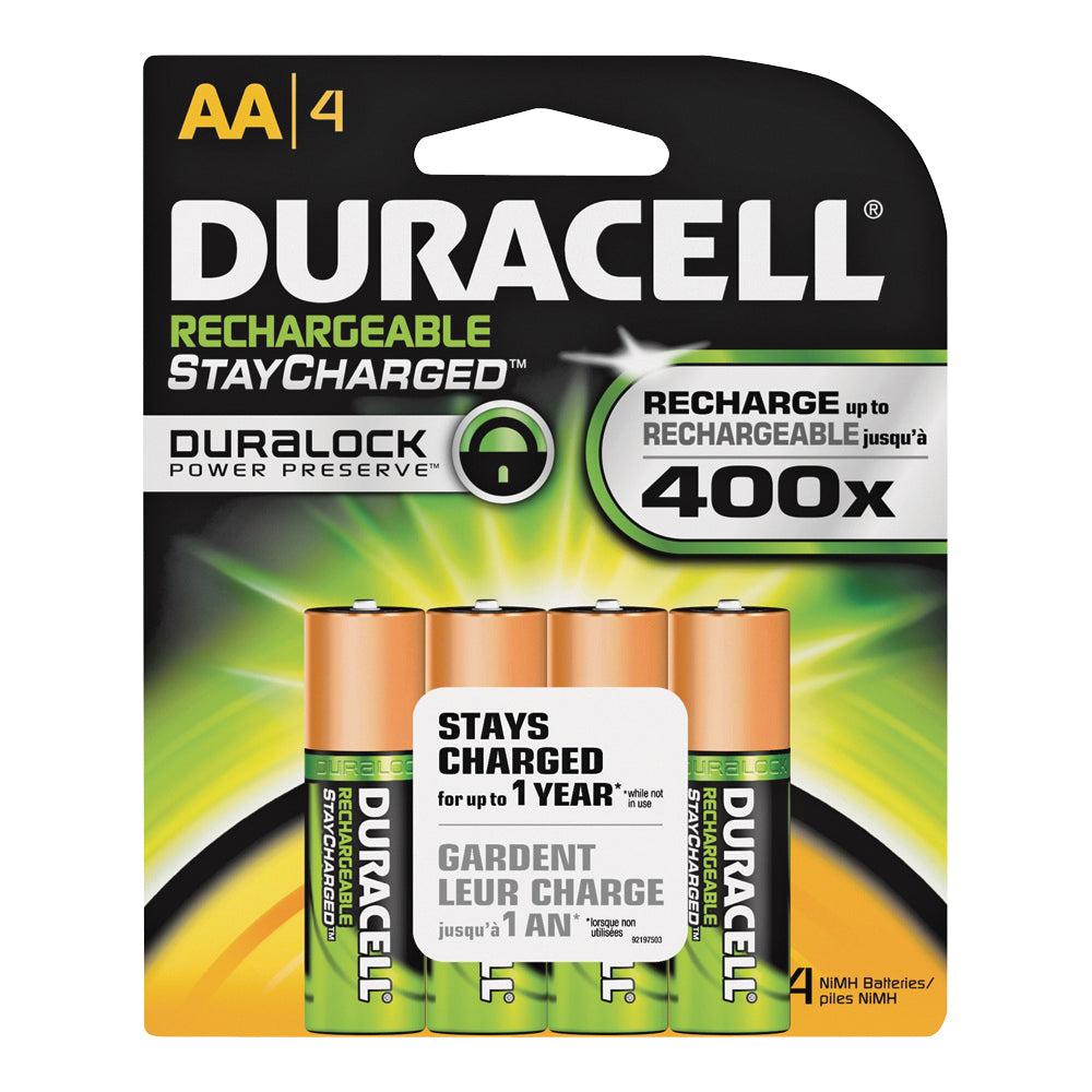 DURACELL 66155 Rechargeable Battery, 2000 mAh, AA Battery, Nickel-Metal Hydride