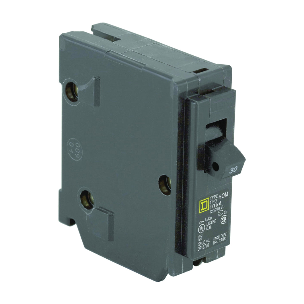 Square D Homeline HOM130C Circuit Breaker, Mini, 30 A, 1 -Pole, 120 V, Plug Mounting, Black