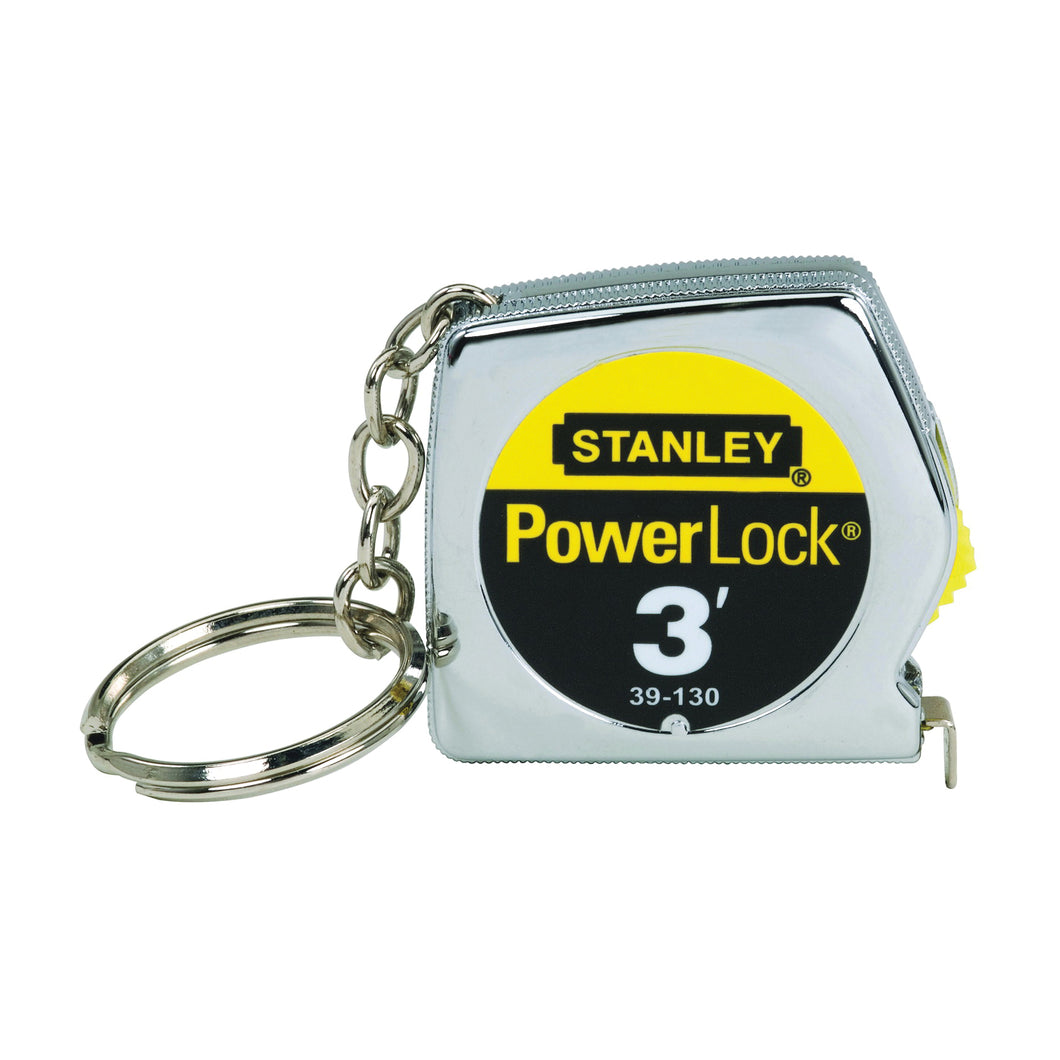 STANLEY 39-130 Measuring Tape, 3 ft L Blade, 1/4 in W Blade, Steel Blade, ABS Case, Chrome Case