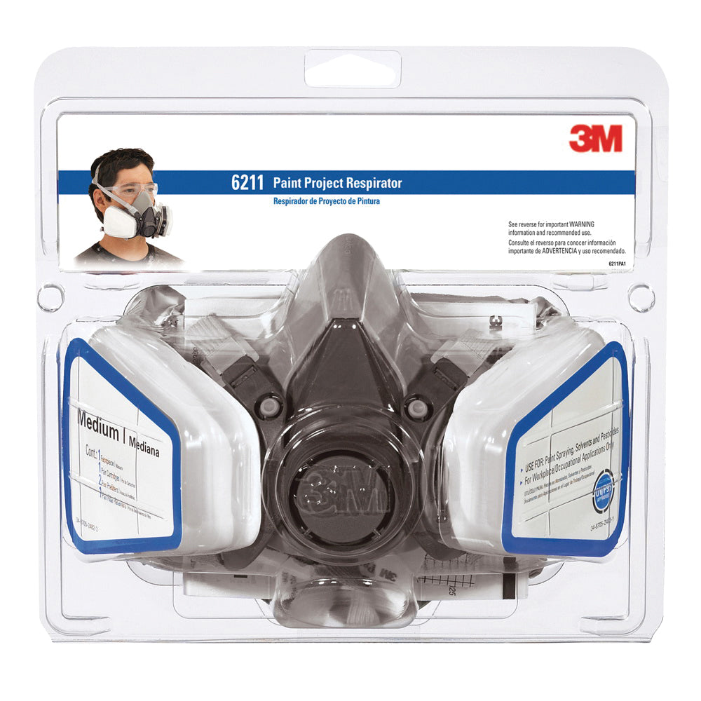 3M 6211PA1-A/R6211 Valved Paint Respirator, M Mask, P95 Filter Class, Dual Cartridge, Black/Blue/Gray