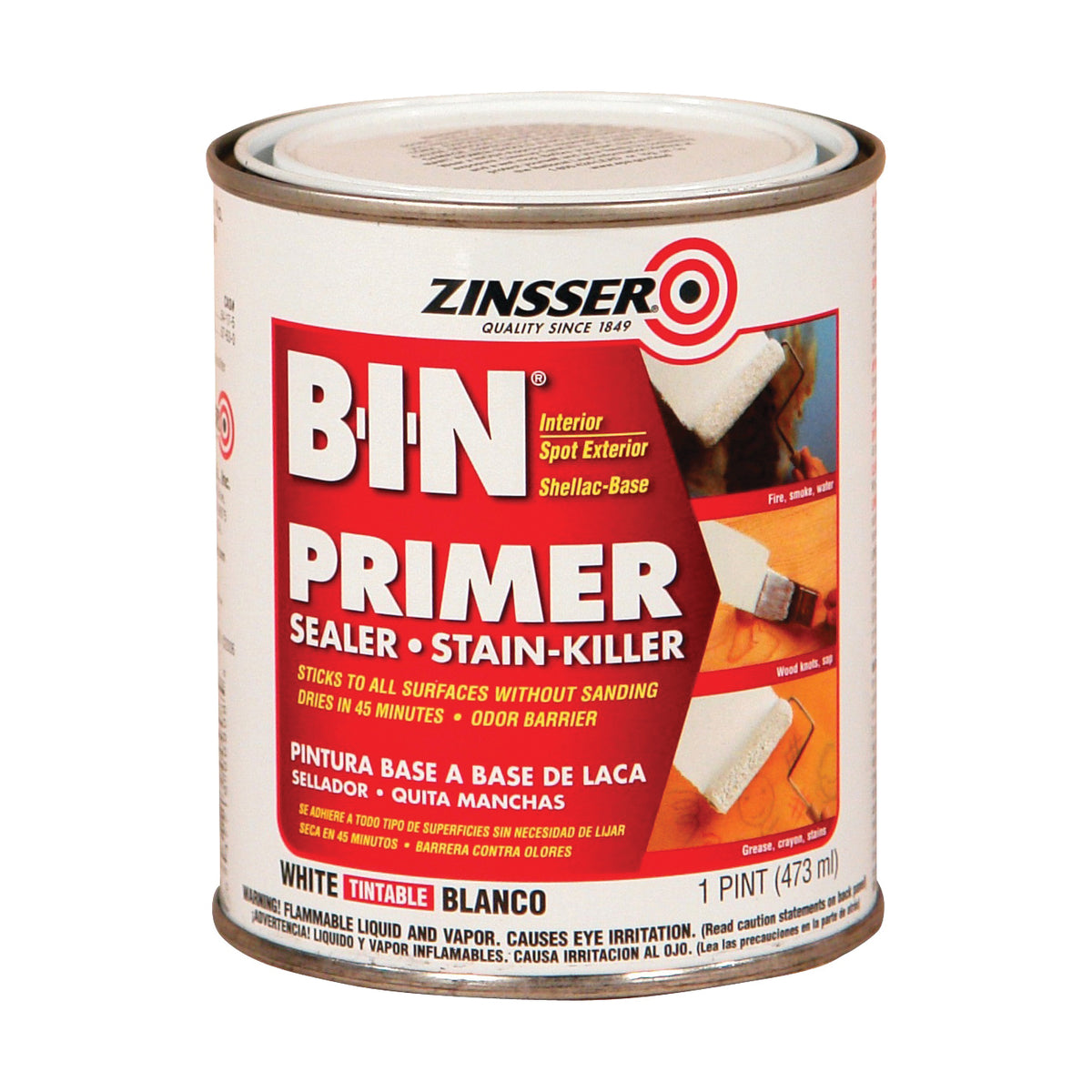 ZINSSER B-I-N 00908 Shellac-Base Primer, White, 1 pt, Pint