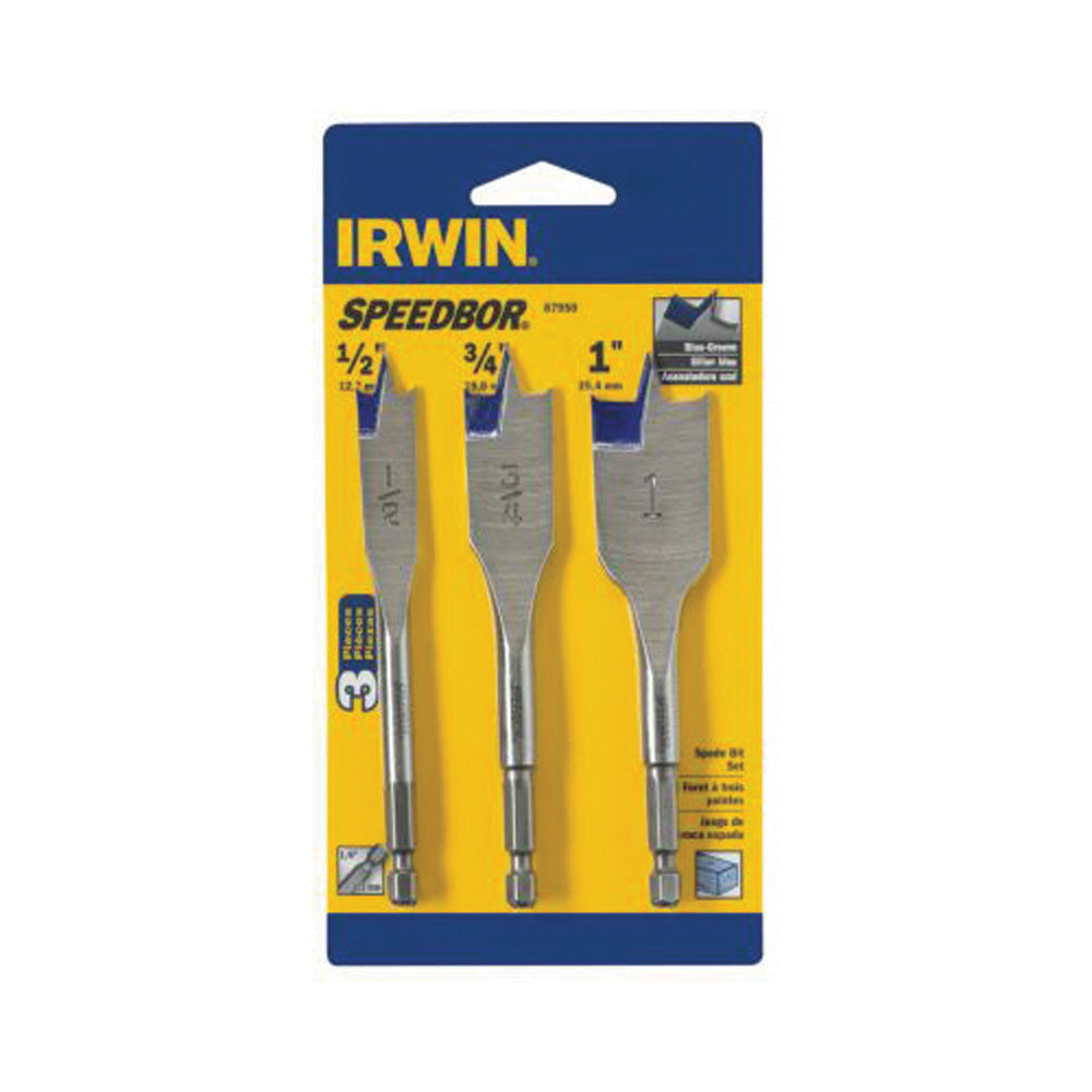 IRWIN 87950 Spade Bit Set, Standard, 3-Piece, HSS, Bright