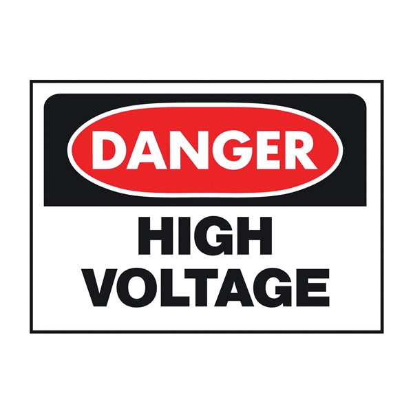 HY-KO 508 Danger Sign, Rectangular, HIGH VOLTAGE, Black Legend, White Background, Polyethylene