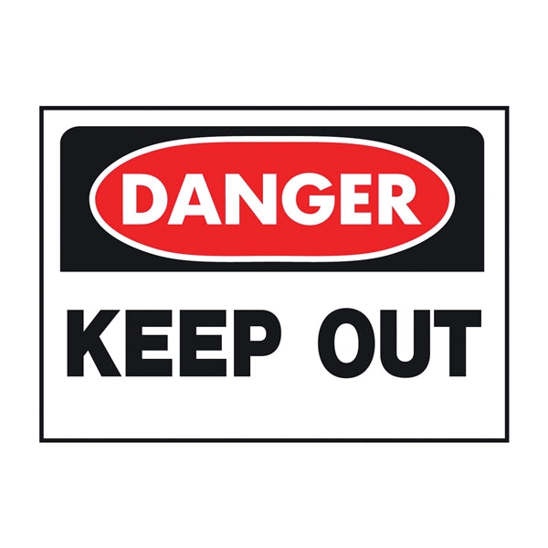 HY-KO 512 Danger Sign, Rectangular, KEEP OUT, Black Legend, White Background, Polyethylene, 14 in W x 10 in H Dimensions