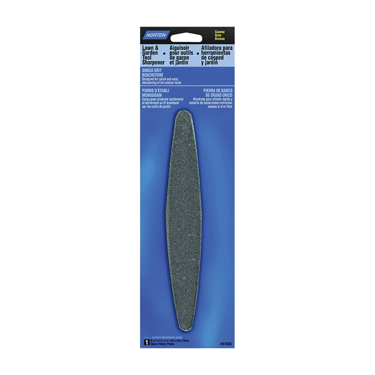 NORTON 87938 Sharpening Stone, 9-1/2 in L, 1-3/8 in W, 1/2 in Thick, Coarse/Medium, Silicone Carbide Abrasive