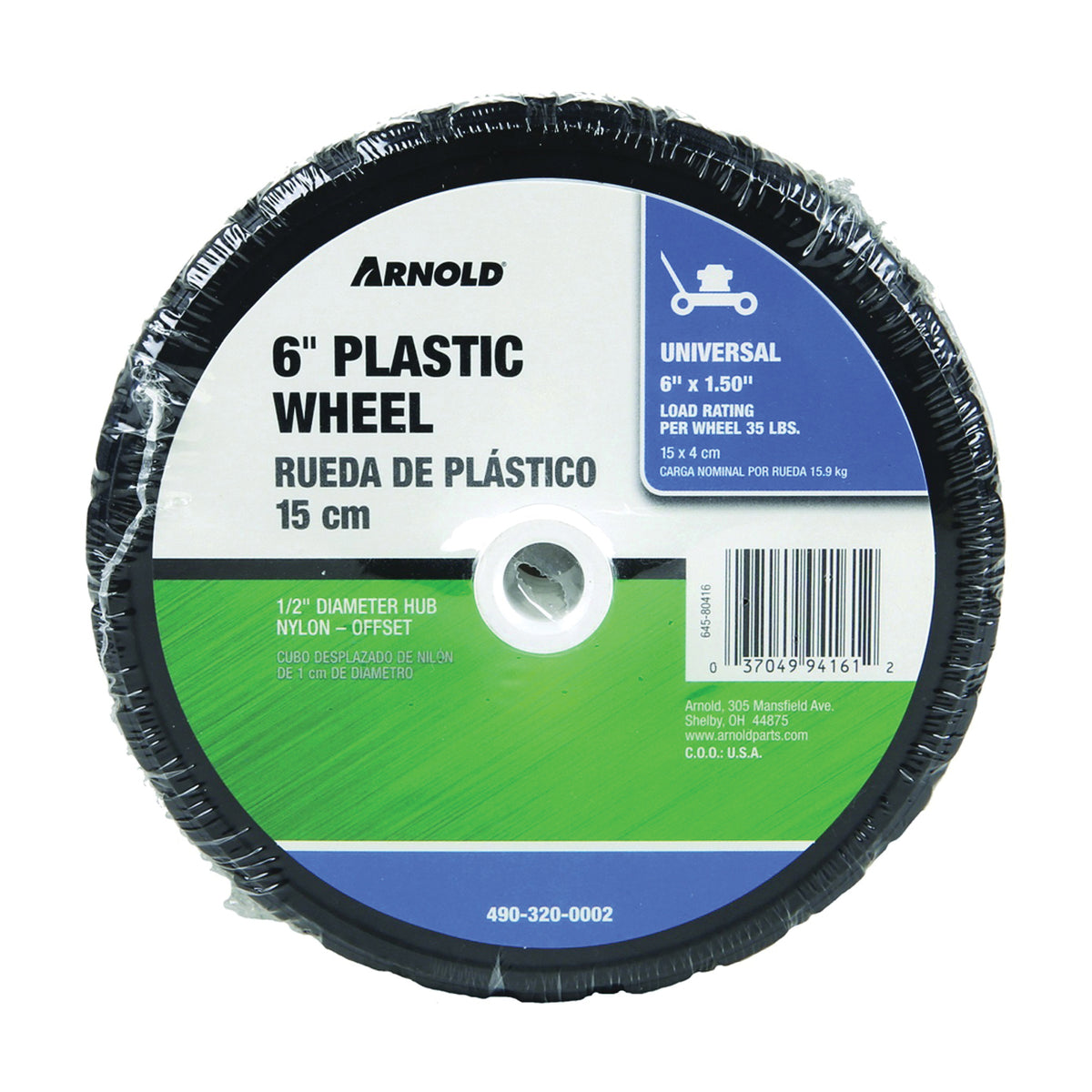 ARNOLD 650-P Tread Wheel, Semi-Pneumatic, Plastic/Rubber
