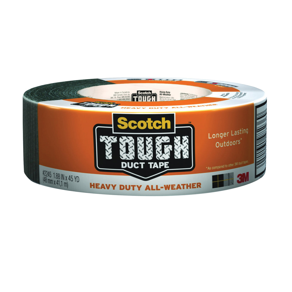 Scotch 2245-A Tough Duct Tape, 45 yd L, 1.88 in W, Gray